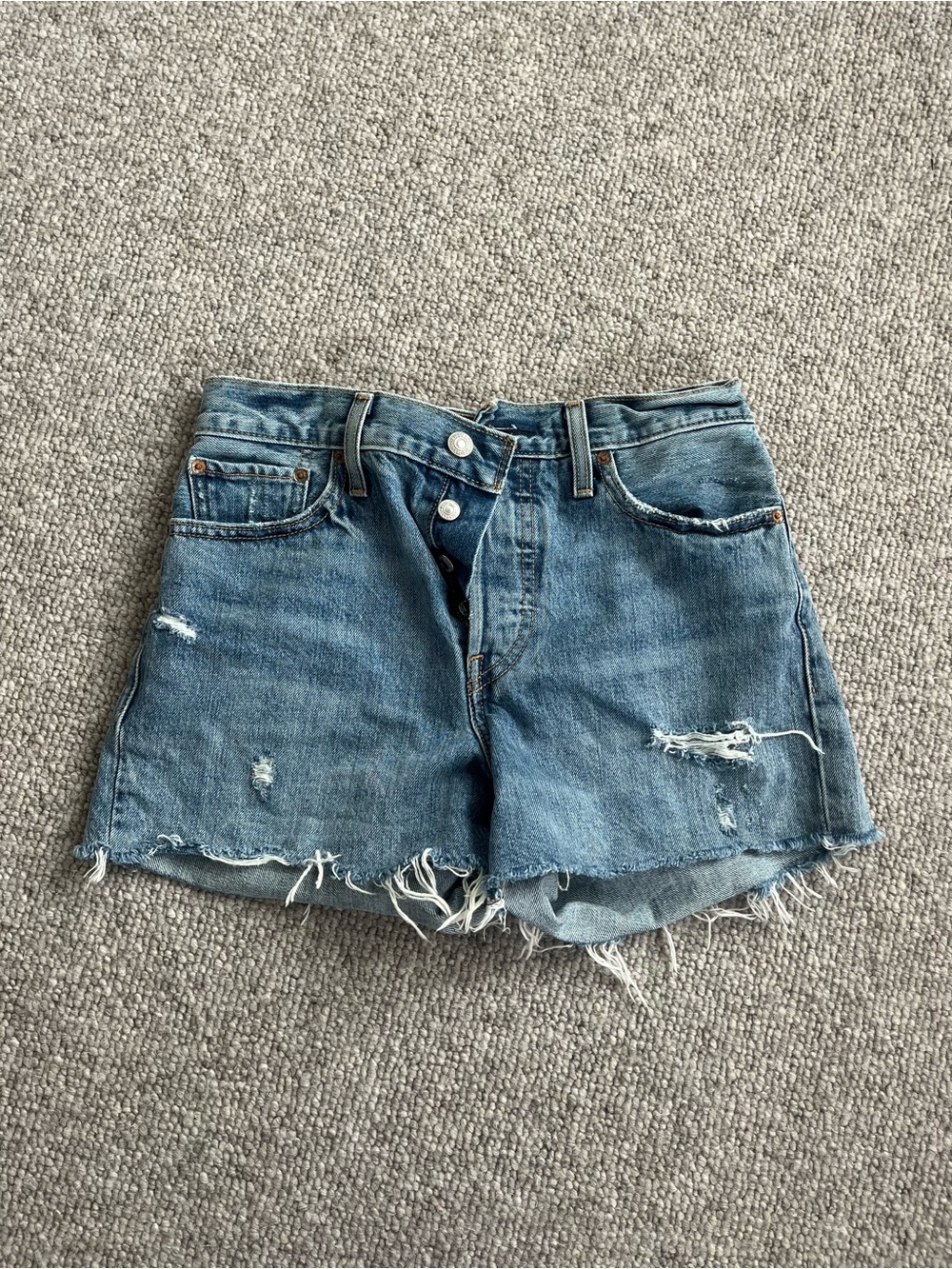 Levi's Distressed Light Blue Denim Shorts